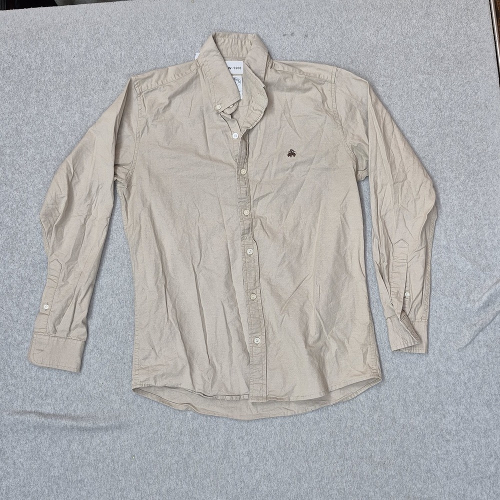 Brooks Brothers Men Button Up Shirt M Beige Embroidered Polo Shirt Regent READ